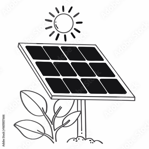 Solar Panel Harnessing Sunlight With a Plant Growing Beside It