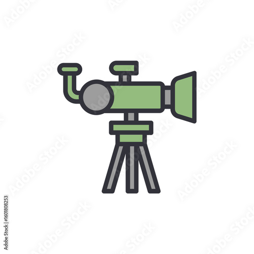Stylish Icon Depicting An Optic Instrument On A Tripod Setup