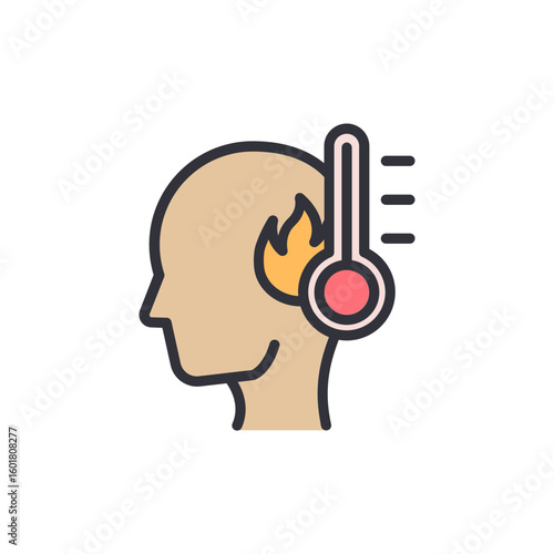 Feverish Mind And Elevated Temperature Represented With Thermometer