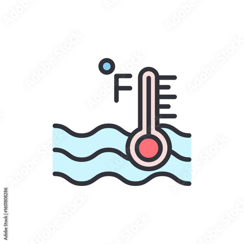 Water Temperature Measurement Displayed With Fahrenheit Symbol Showing Rising Levels