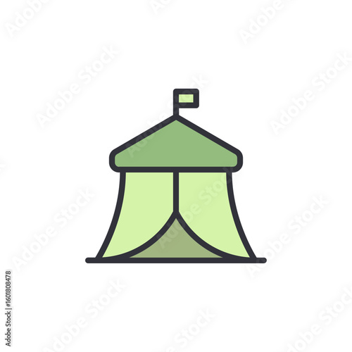 Green Circus Tent Symbol With Flag Isolated On A Transparent Backdrop