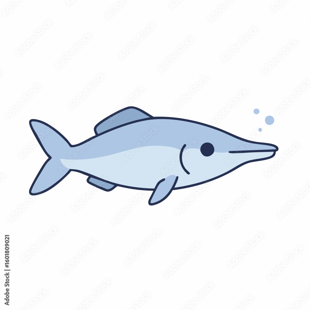 Fototapeta premium Light Blue Cartoon Fish with Extended Snout and Bubbles