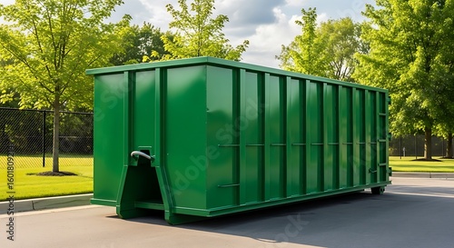 Large green industrial dumpster outdoors green dumpster