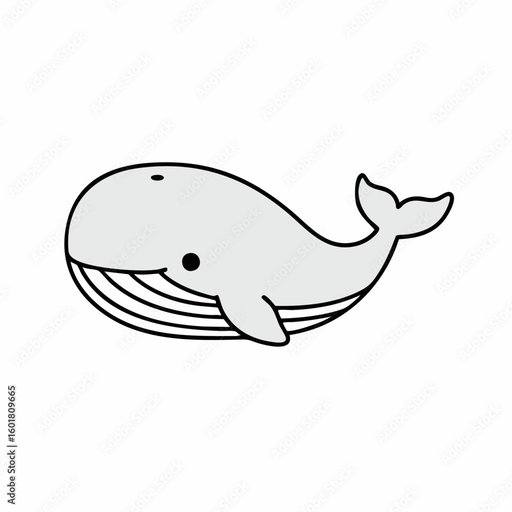 Obraz premium Adorable Cartoon Whale Illustration Grey Hues Simple Outline