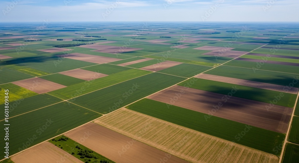 Obraz premium Aerial View of Farmland Fields, Agriculture, and Landscape.