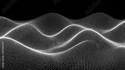 Wavy abstract background with a network of small dots over a dark void backdrop