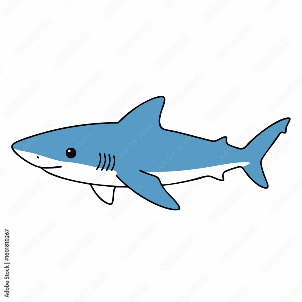 Naklejka premium Cartoon Shark with Blue Body and Simple Black Outlines.