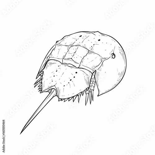 Detailed Line Drawing of a Horseshoe Crab