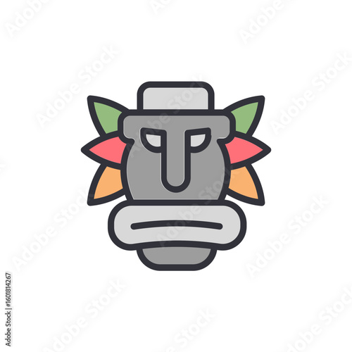 Isolated Colorful Stone Idol Icon, Representing Ancient Civilizations