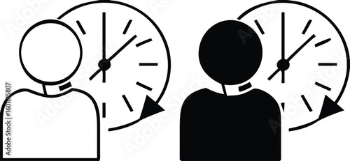 Habits icons. Black and White Vector Icons. A Person Performing an Action at the Same Time. Lifestyle Concept