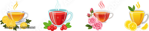 Aromatic herbal tea cups, a perfect blend of flavors, promising a soothing and sensory experience. The vibrant colors and inviting presentation evoke a sense of warmth and refreshment