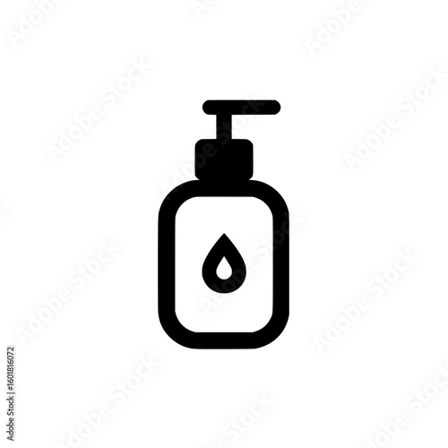 Soap dispenser icon with single drop for cleanliness, personal hygiene, or bathroom accessory use.