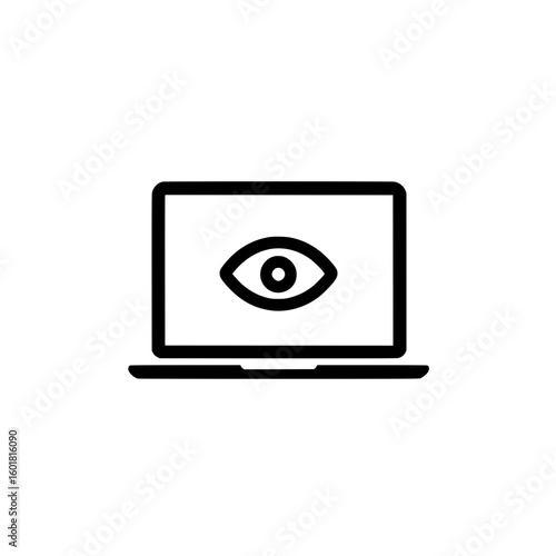 Laptop with eye icon on screen symbolizing online security, monitoring, surveillance, or data privacy.