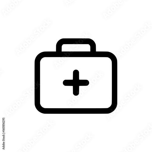 Medical kit icon with cross symbol representing first aid box, healthcare supplies, or emergency case.