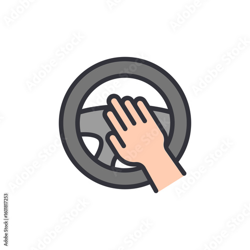 Hand Honking Car Horn On Steering Wheel With Transparent View