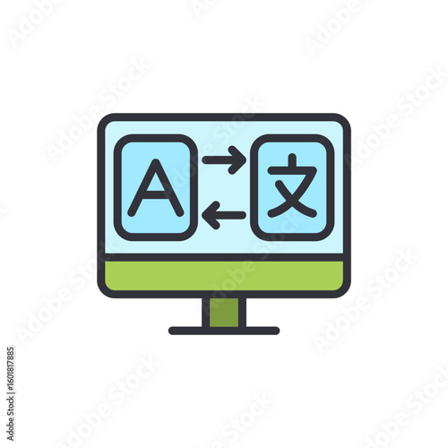 Online Language Translation Software On Computer Screen Illustration