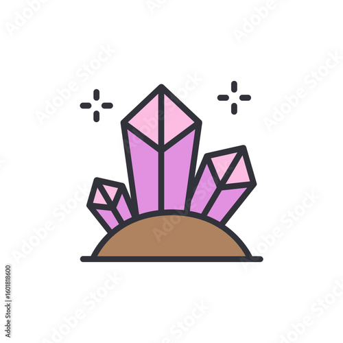 Stylized Cluster Of Purple Crystals On A Small Hill Formation