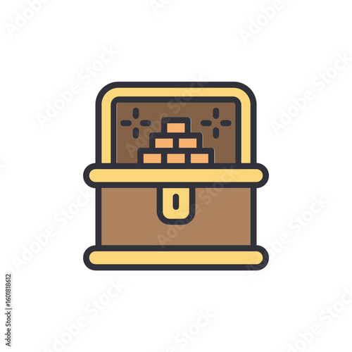 Illustration Of A Wooden Chest Bursting With Shiny Gold Ingots