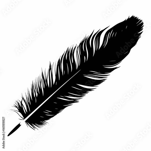 Feather vector illustration isolated on white background simple black and white pen quill art design symbol nature icon single plume wing writing calligraphy drawing pattern