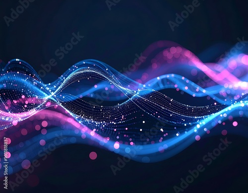 Abstract wavy lines of glowing particles