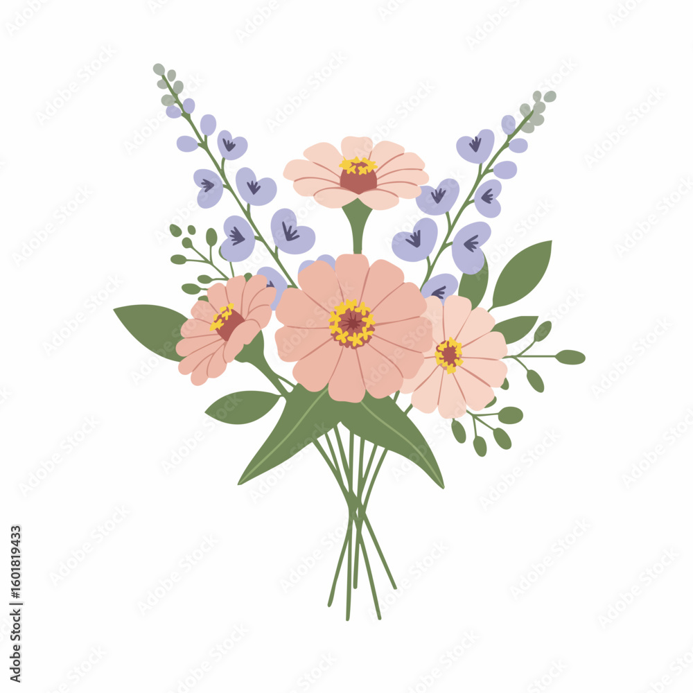 Fototapeta premium Delicate Pink and Lavender Floral Bouquet Illustration