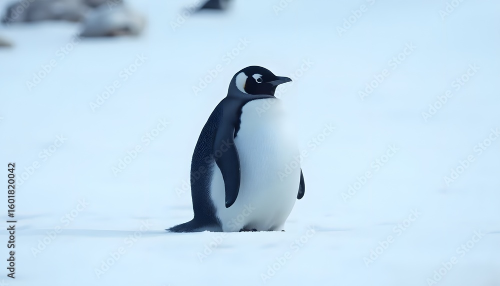 Obraz premium fluffy chubby baby penguin on snow