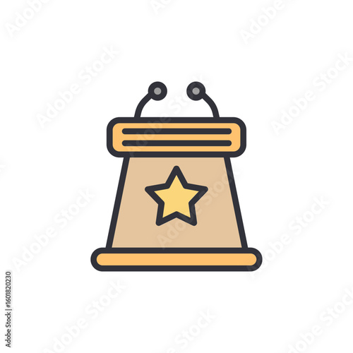 Illustrated Podium With A Gold Star Symbol For Political Speech