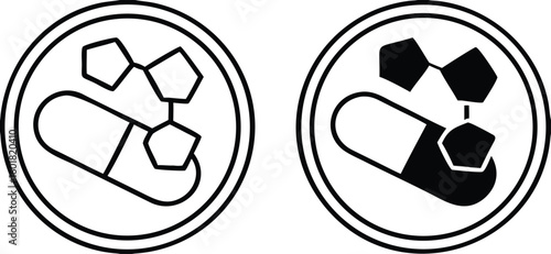 High Potency Minerals Icons. Black and White Vector Icons. Label for Packaging of Medicines and Food Products