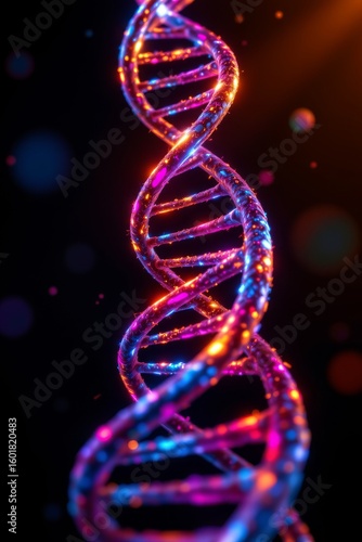 Luminous Double Helix with Bokeh Effect Dark Background