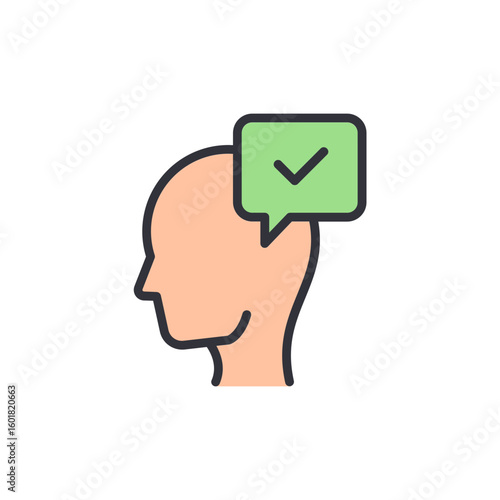 Human Head With Speech Bubble And Check Mark For Positive Thinking