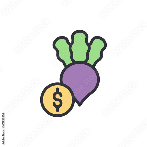 Beetroot And Dollar Coin Symbolize Agricultural Investment Concept