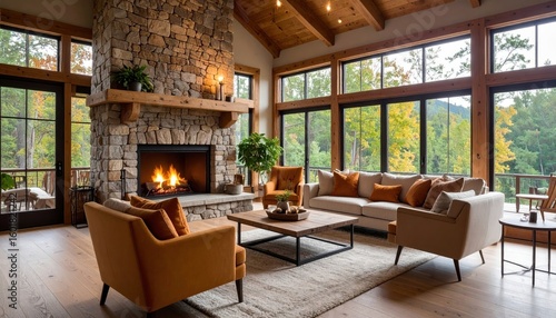 Wallpaper Mural Cozy Rustic Living Room with Fireplace Torontodigital.ca