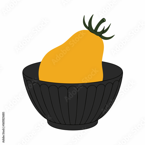 Single Yellow Pear Tomato in a Dark Bowl
