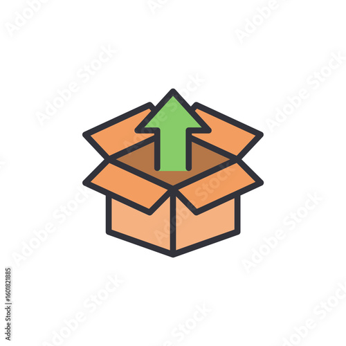 Creative Illustration Of An Open Box With A Green Upward Arrow Sign