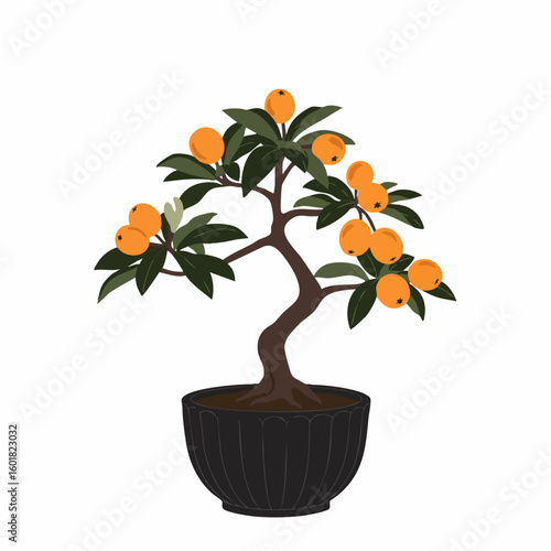 Vibrant Bonsai with Orange Fruits in a Dark Pot