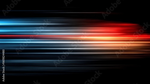 Abstract streaks of blue red and white light against a dark background