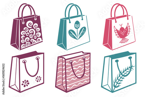 set of Shopping Bag vector silhouette illustration isolated on white background