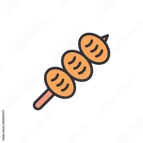 Stylized Skewer Of Three Small Portions On A Wooden Stick