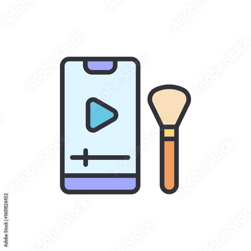 Beauty Tutorial Streaming On Mobile Phone With Makeup Brush Icon
