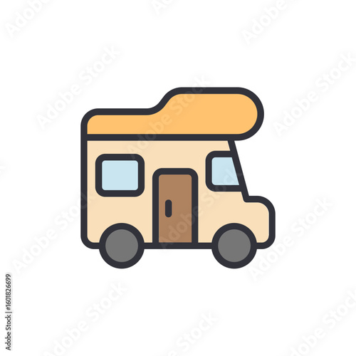 Charming Cartoon Motorhome Depicts Road Trip Adventures And Leisurely Travel