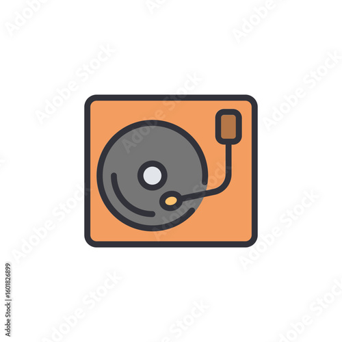 Stylized Illustration Of An Orange And Gray Vintage Record Player