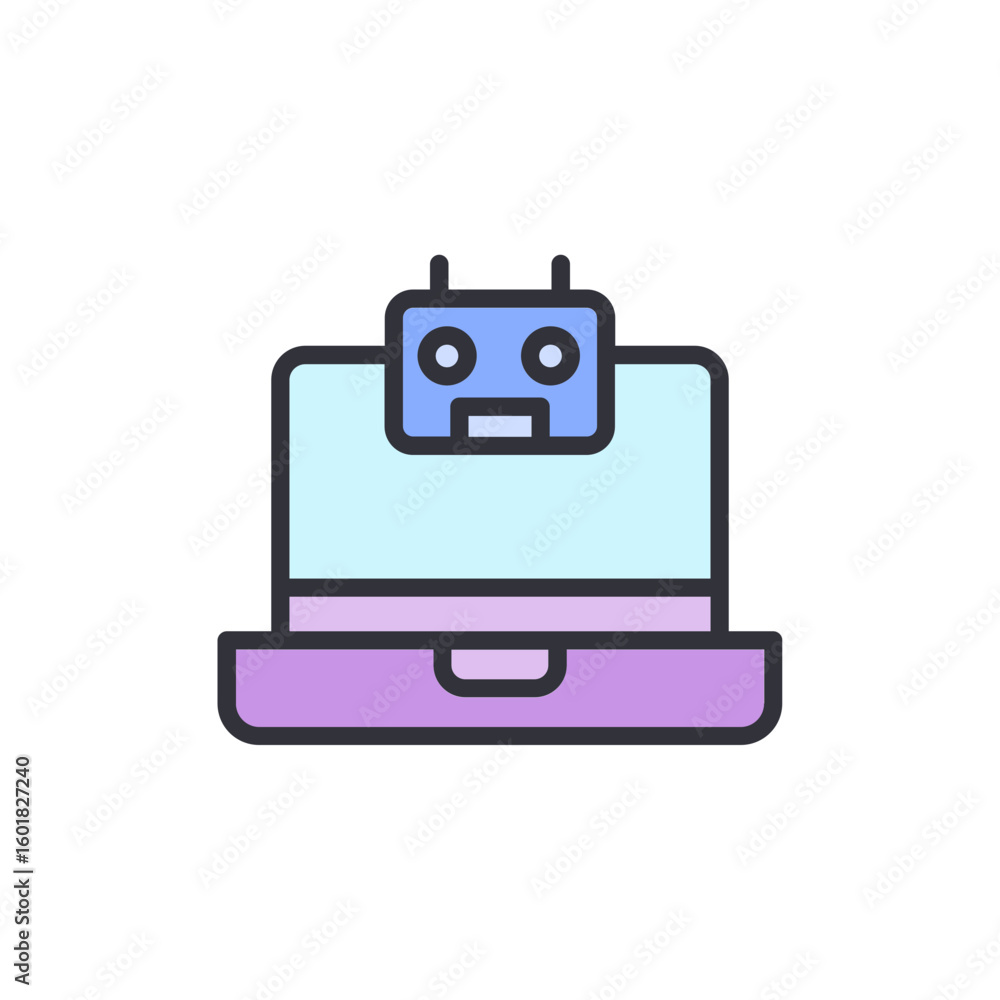 Fototapeta premium Laptop Displays Cartoon Robot Head Cybernetics Technology Concept