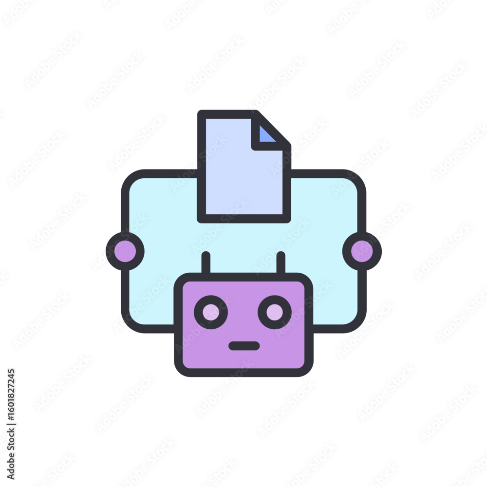 Fototapeta premium Cute Cartoon Robot Assisting With Document Automation Task In Pastel Colors