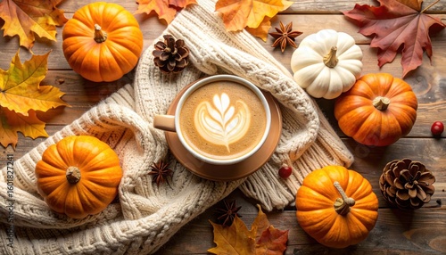 Wallpaper Mural Cozy Autumn Pumpkin and Latte Scene Torontodigital.ca