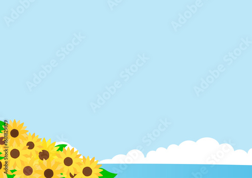 夏空と海と向日葵の背景