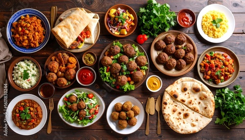 Wallpaper Mural Assorted Indian dishes on a wooden table Torontodigital.ca