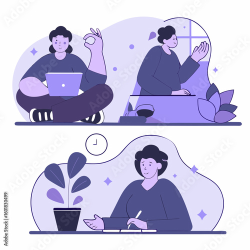 Two individuals engaged in productive activities at home, one using a laptop and the other on a phone