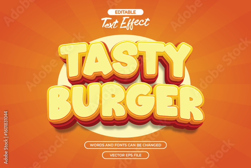 Tasty burger editable text effect with cartoon text style and with orange background