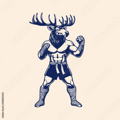 Vector drawing of elk in ready to fight pose