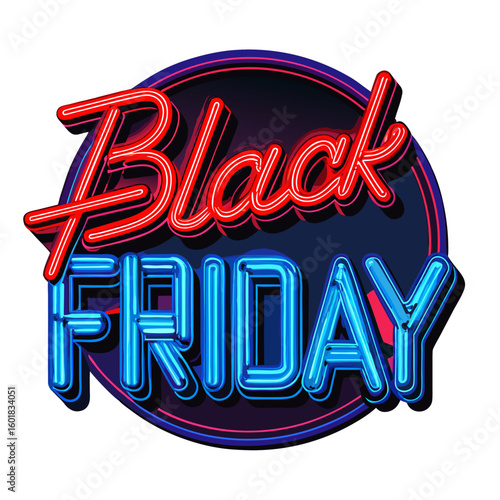 Vibrant neon sign announces exciting Black Friday deals and shopping promotions